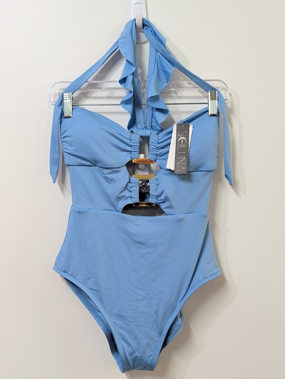 Soluna Light Blue Halter One Piece Swimsuit Size Medium